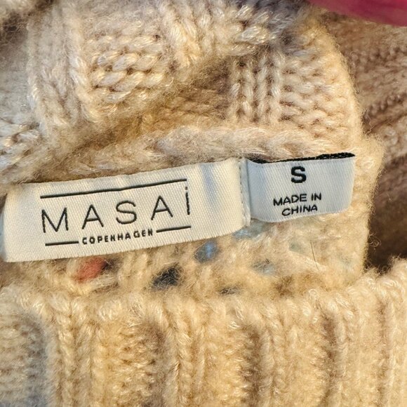 Masai Felisa Copenhagen Fisherman Cable Knit Ivory Turtleneck Wool Sweater S - Picture 4 of 7